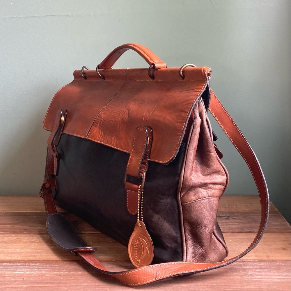 Vintage Delfina Leather Color Block Messenger Bag - Picture 4 of 13